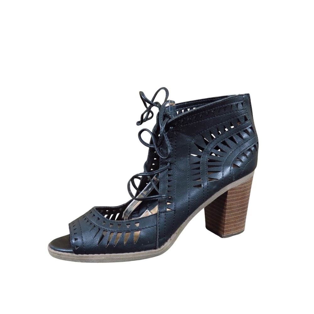 Maurices Women Laser Cut Lace Up Heeled Sandal Size 7 Dressy Black Bootie